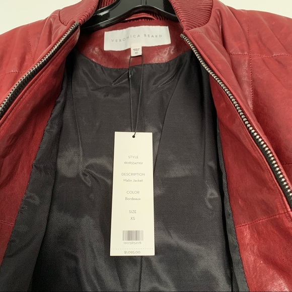 VERONICA BEARD Bordeaux Red Malin Quilted Leather Bomber Jacket - Picture 7 of 15
